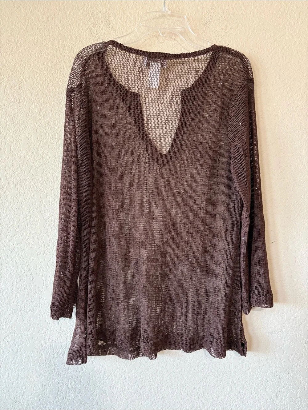 J. Valdi brown sequin open-knit swim cover-up M